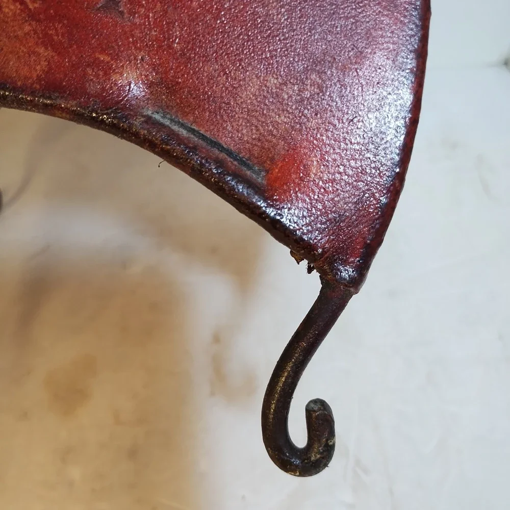 Vintage Pig Skin Table Lamp Iron Accent Light Spanish Red Leather Scroll Bedside - Picture 8 of 16